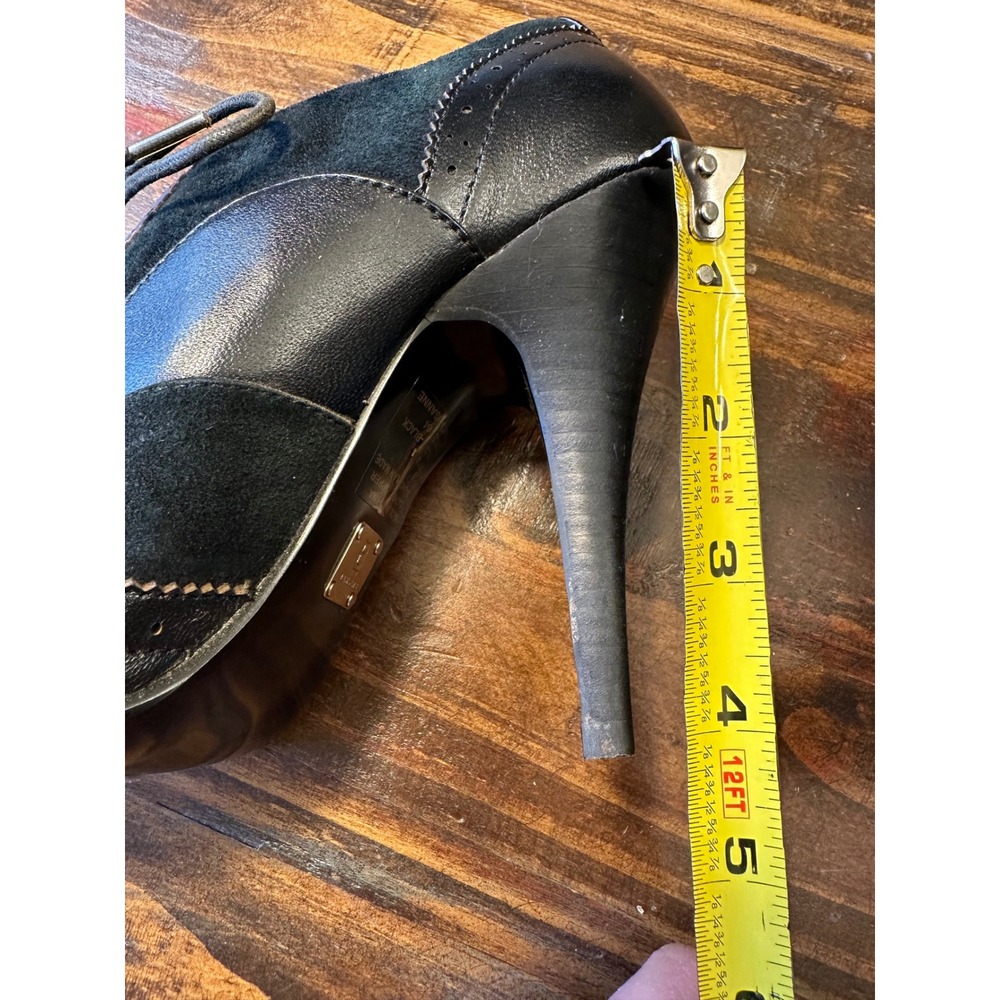 Bakers Rosanne Black Leather Suede Wingtip Lace Up High Heel Booties Women 7.5B - Picture 12 of 13